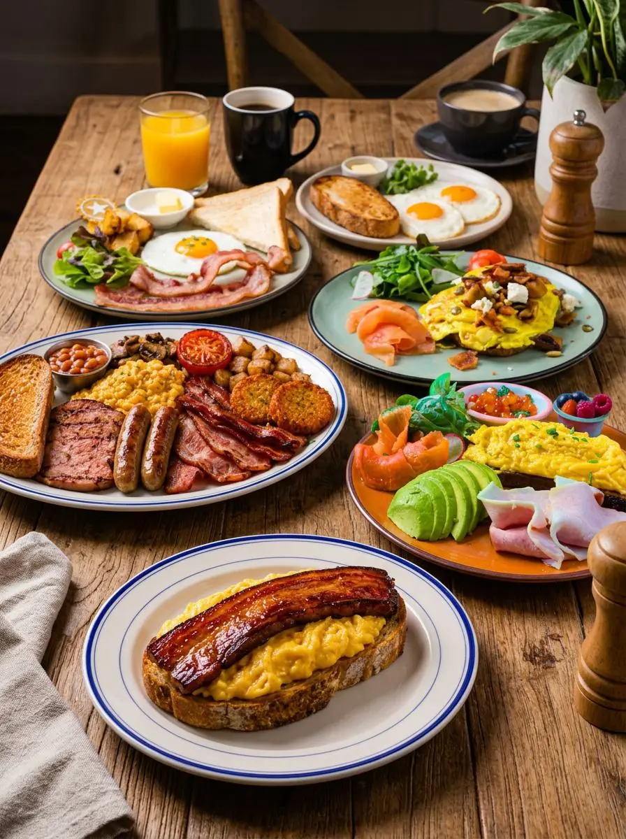 Breakfast plates on a garden table at The Deck