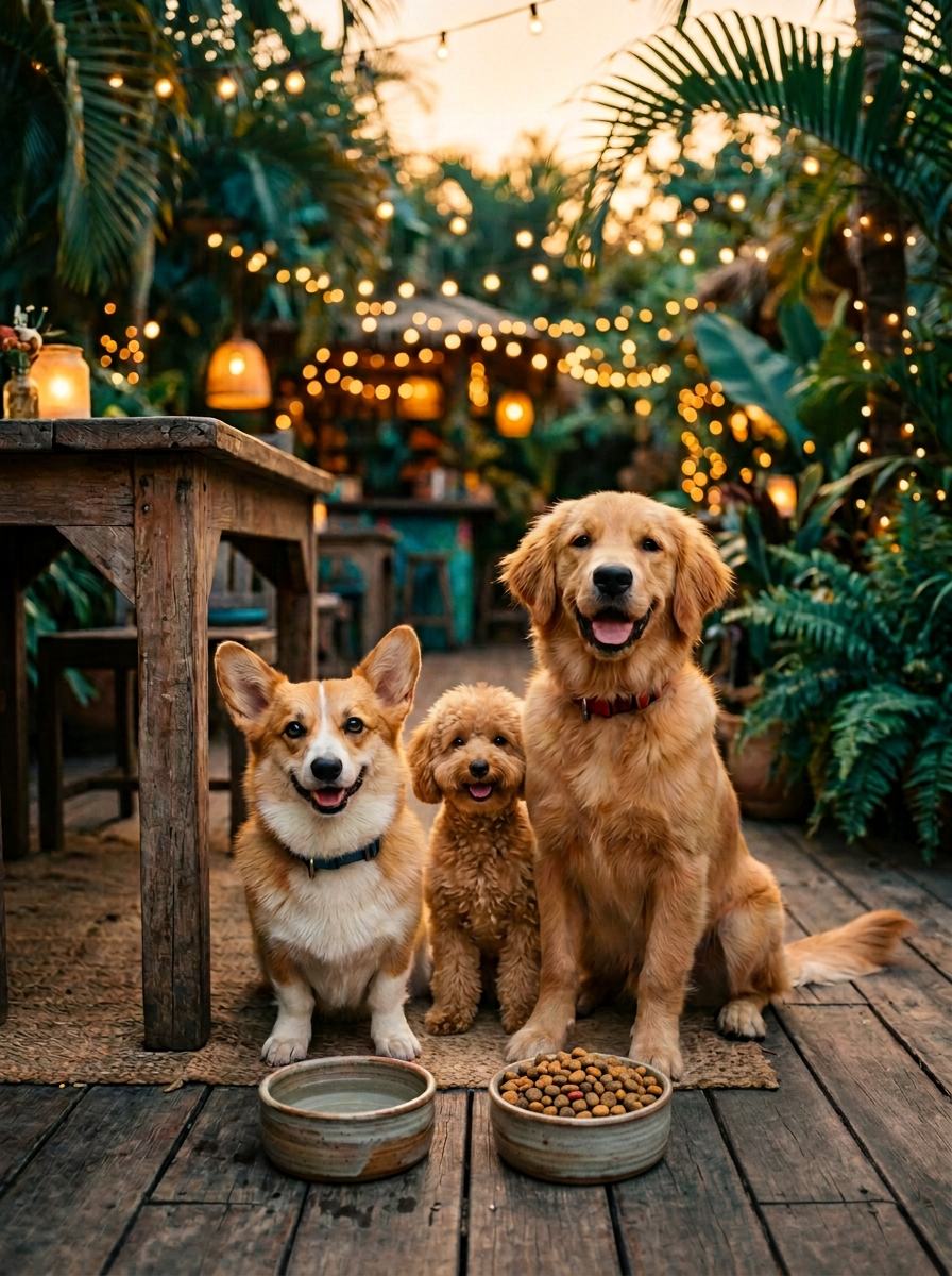 Three dogs together at The Deck Dog Club