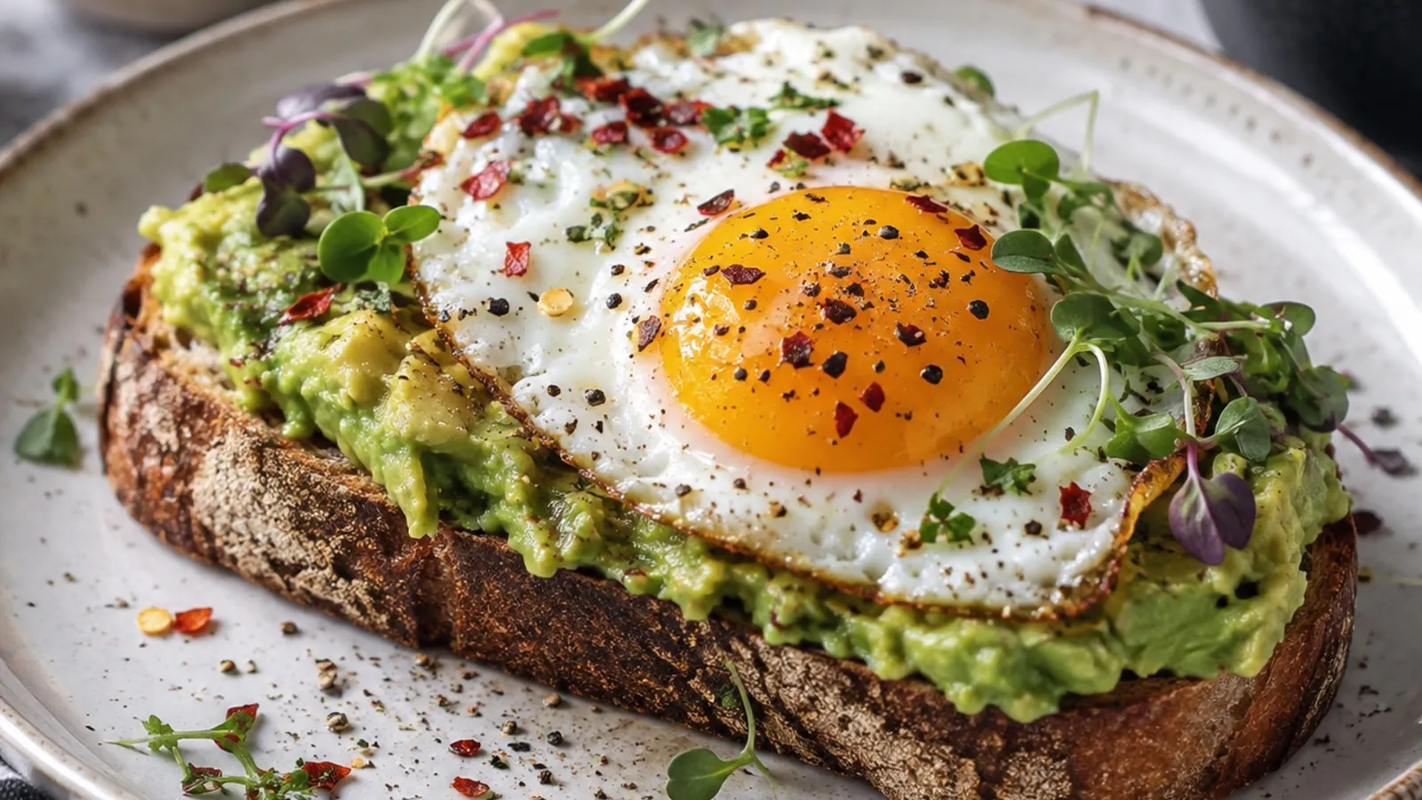 Fried egg on smashed avocado toast at The Deck Bangkok